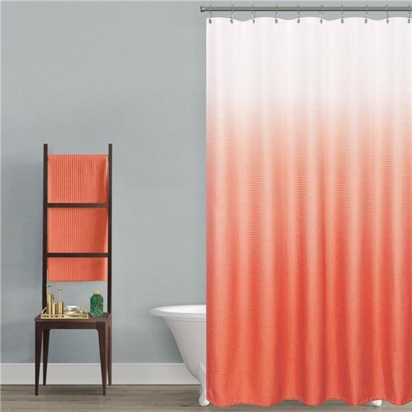 Peach Shower Curtain with Hooks Set Coral Bathroom Accessories Decor Waterproof - Picture 1 of 6